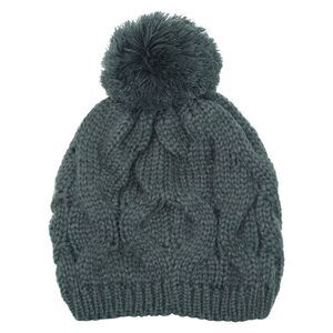 Black Cable Knit Beanie Cap With Pom Pom